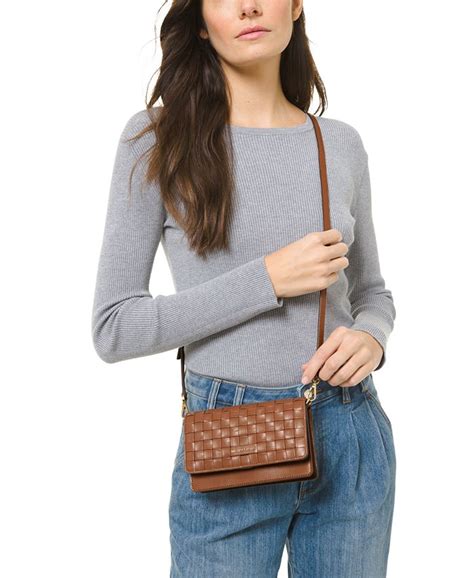 michael michael kors jet set leather woven phone crossbody|mk jet set travel crossbody.